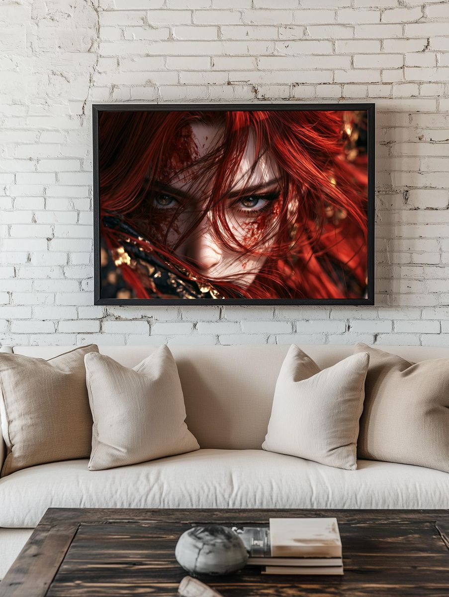 Red-Haired Warrior Portrait Print. — room view 1