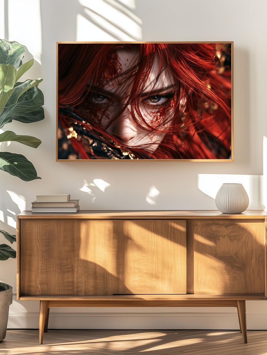 Red-Haired Warrior Portrait Print. — room view 3