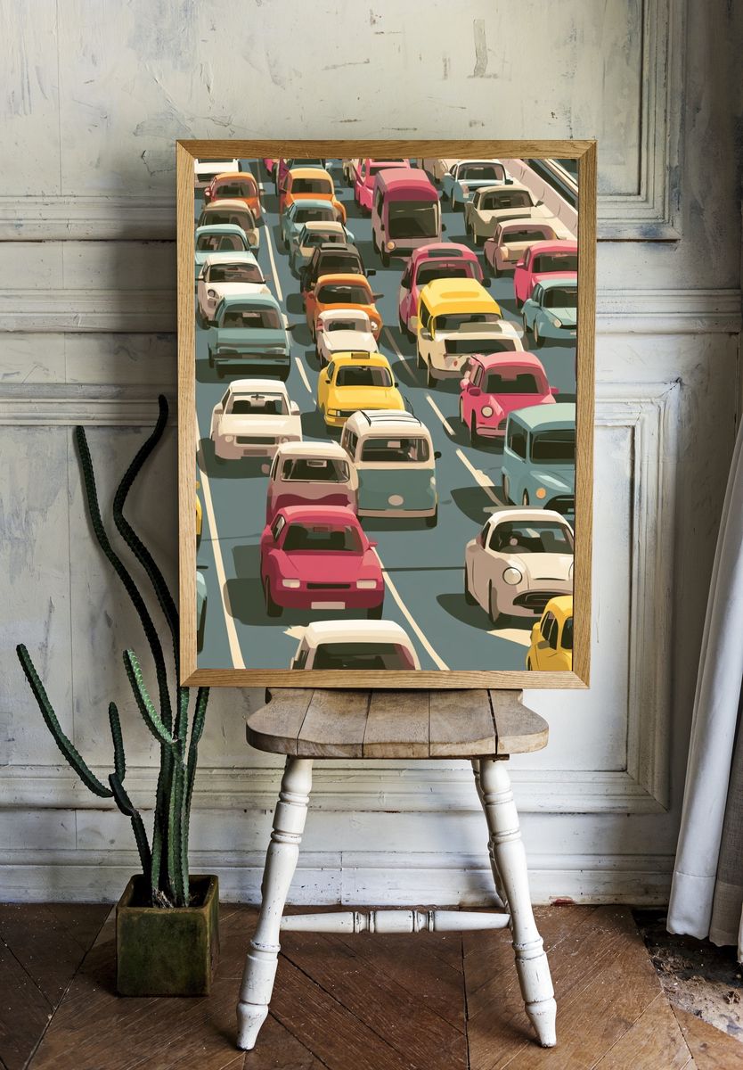 Colorful Traffic Jam Illustration Poster. room preview