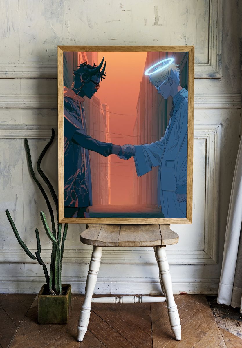 Haloed Rivals Digital Art Poster. room preview