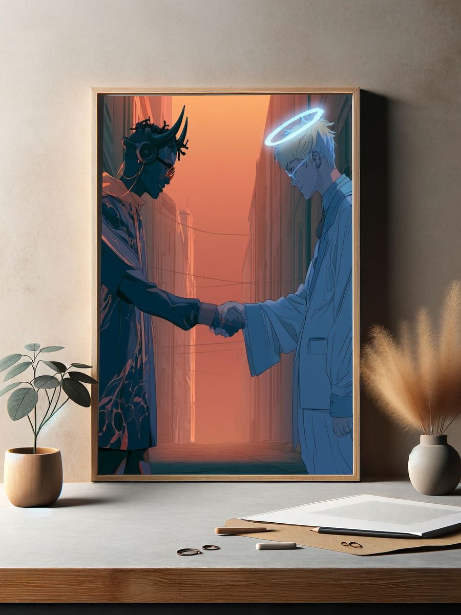 Haloed Rivals Digital Art Poster. — room view 2