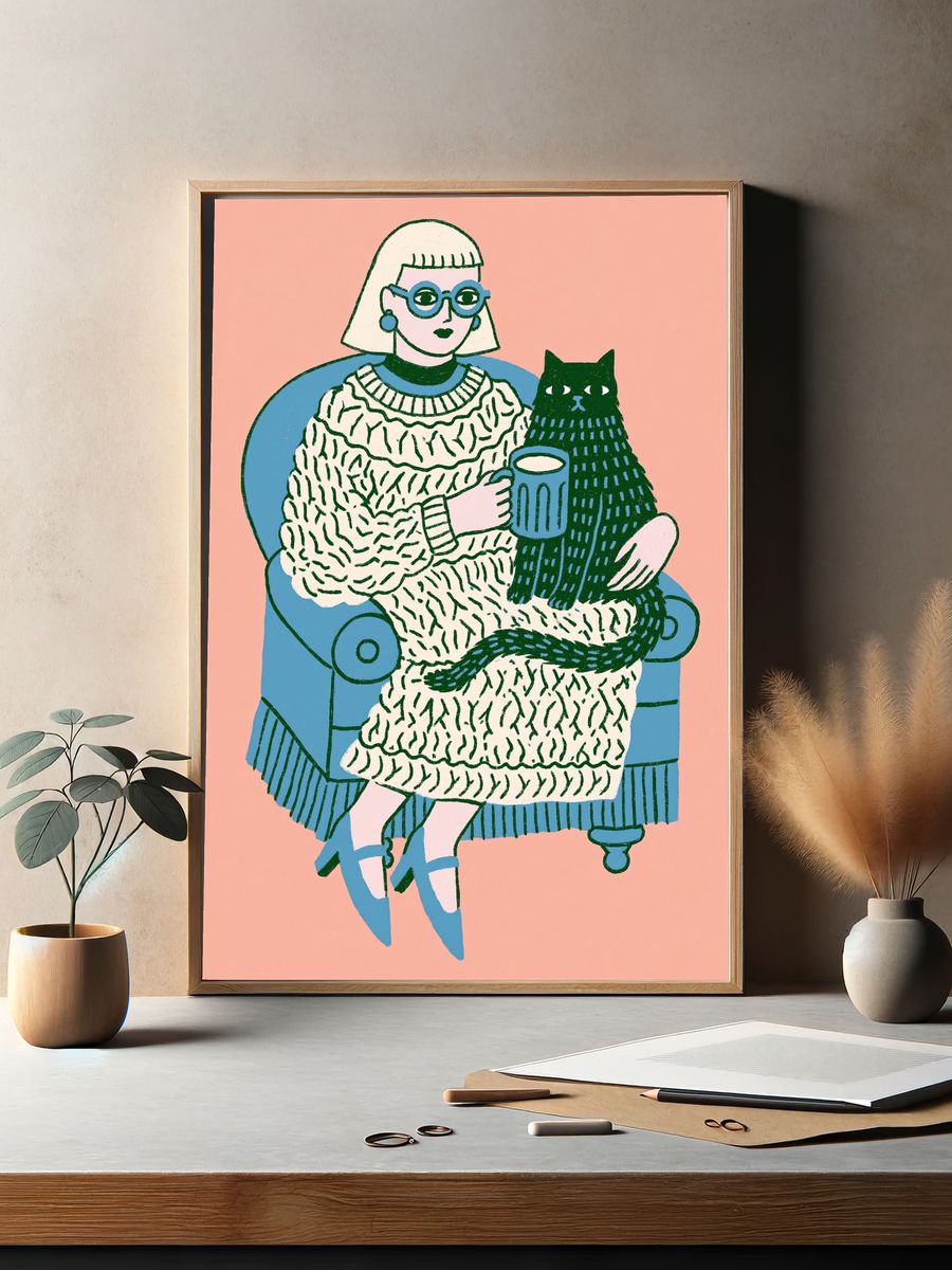 Cat Lady Illustration Poster. — room view 2