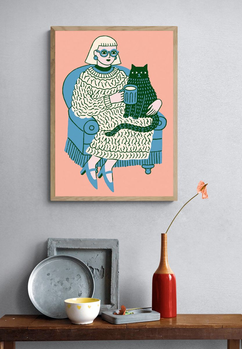 Cat Lady Illustration Poster. — room view 3