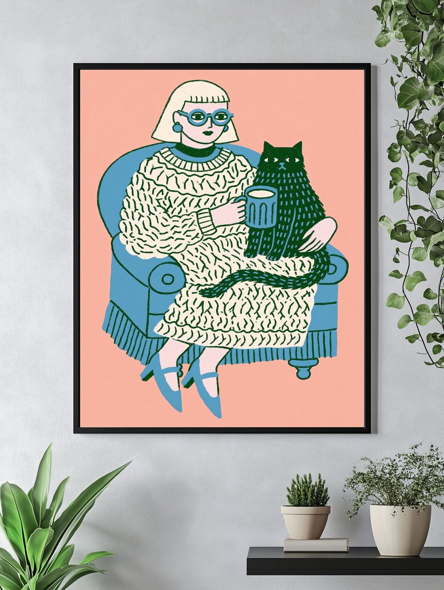 Cat Lady Illustration Poster. — room view 4