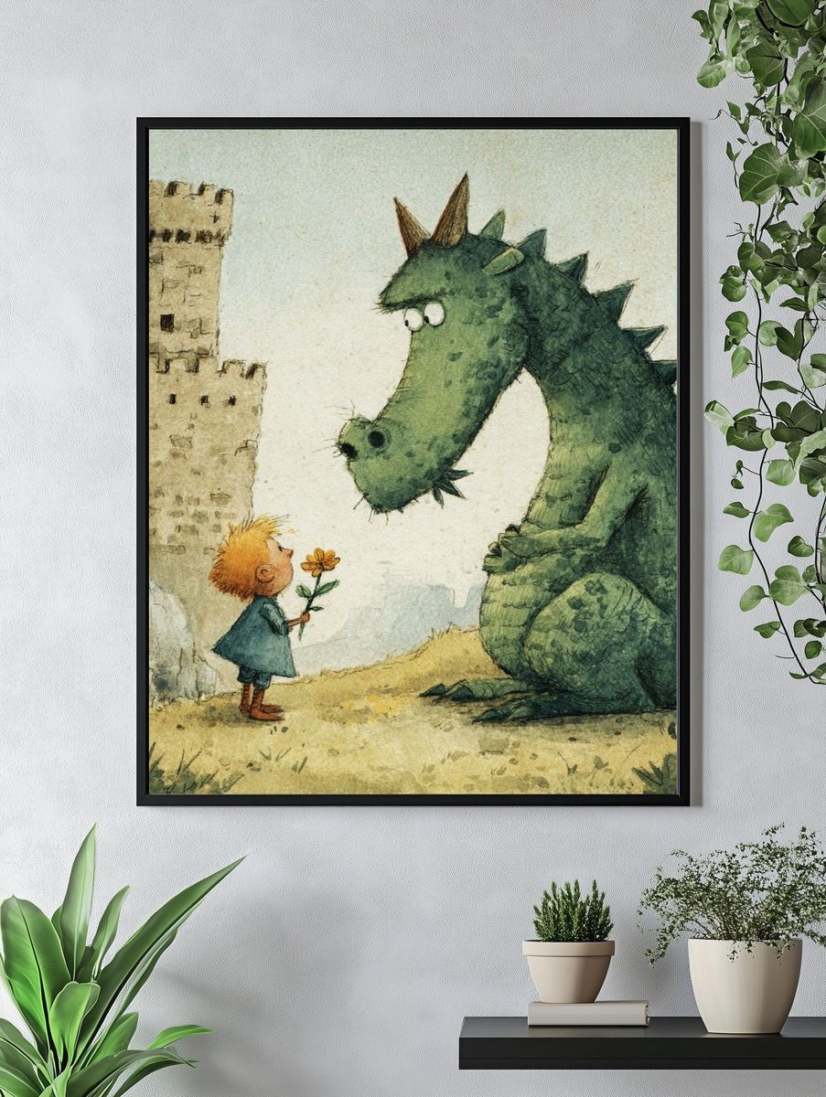 Boy and Dragon Watercolor Print. — room view 4