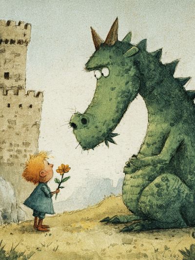 Boy and Dragon Watercolor Print.
