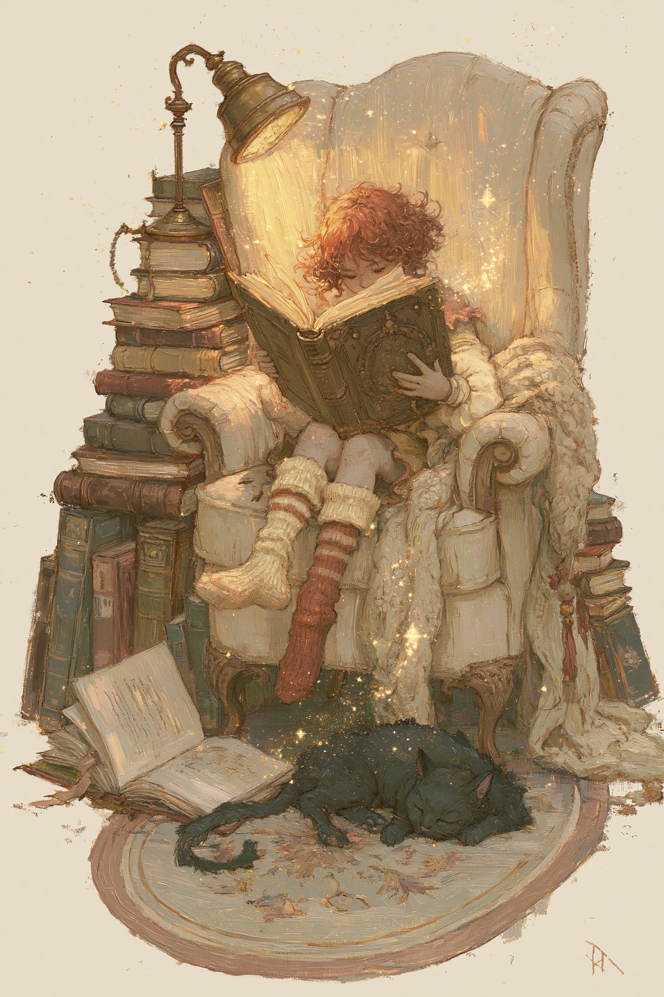 Cozy Reading Nook Illustration Poster. poster detail