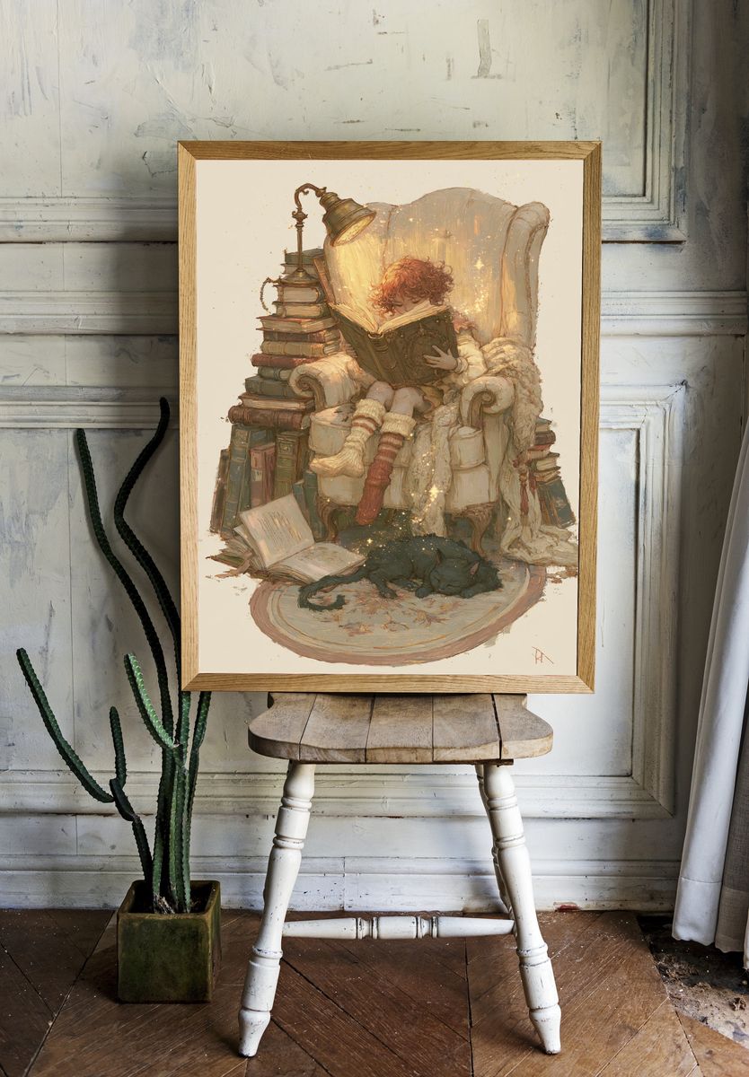 Cozy Reading Nook Illustration Poster. room preview