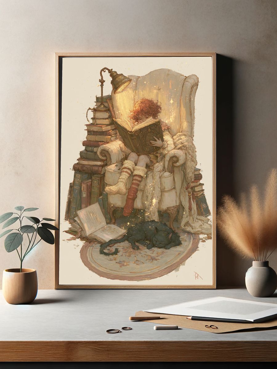 Cozy Reading Nook Illustration Poster. — room view 2