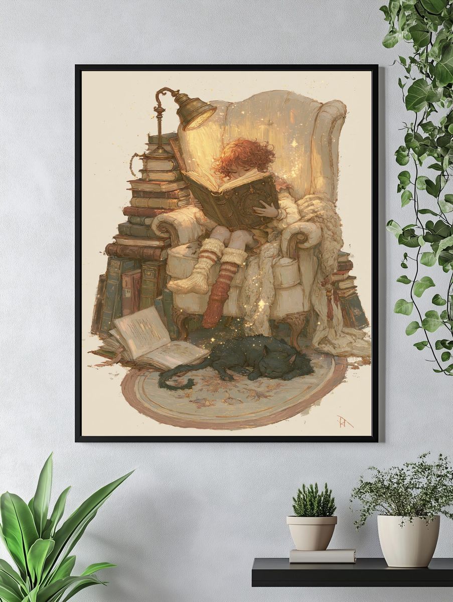 Cozy Reading Nook Illustration Poster. — room view 4