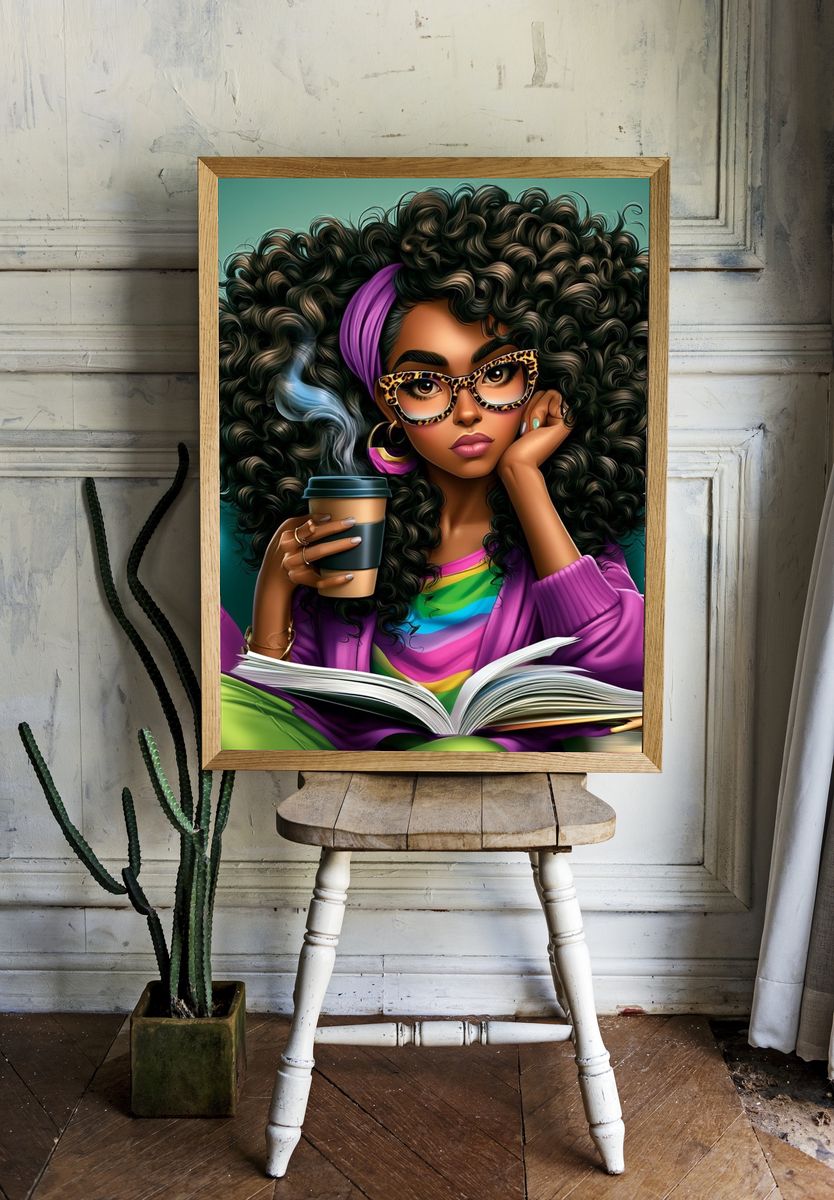 Stylish Reading Woman Illustration Poster. — room view 1