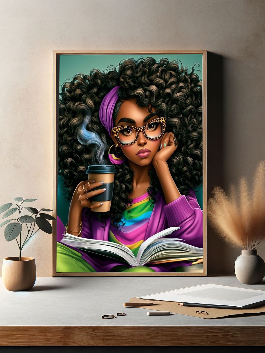 Stylish Reading Woman Illustration Poster. — room view 2