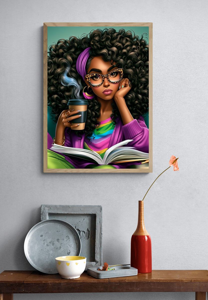 Stylish Reading Woman Illustration Poster. — room view 3