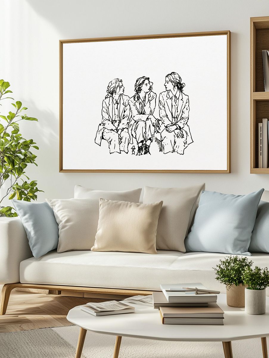 Three Women Line Art Poster. — room view 2