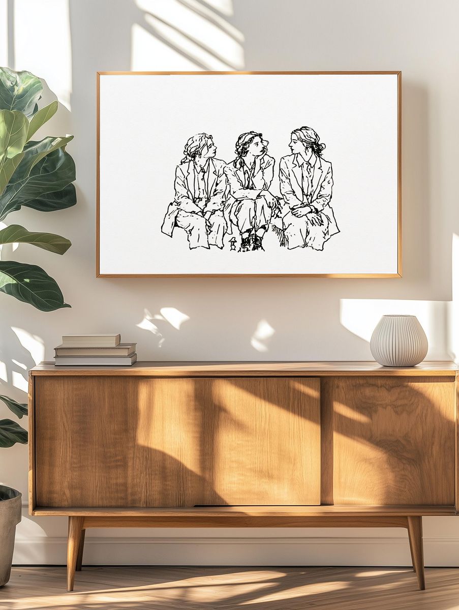 Three Women Line Art Poster. — room view 3