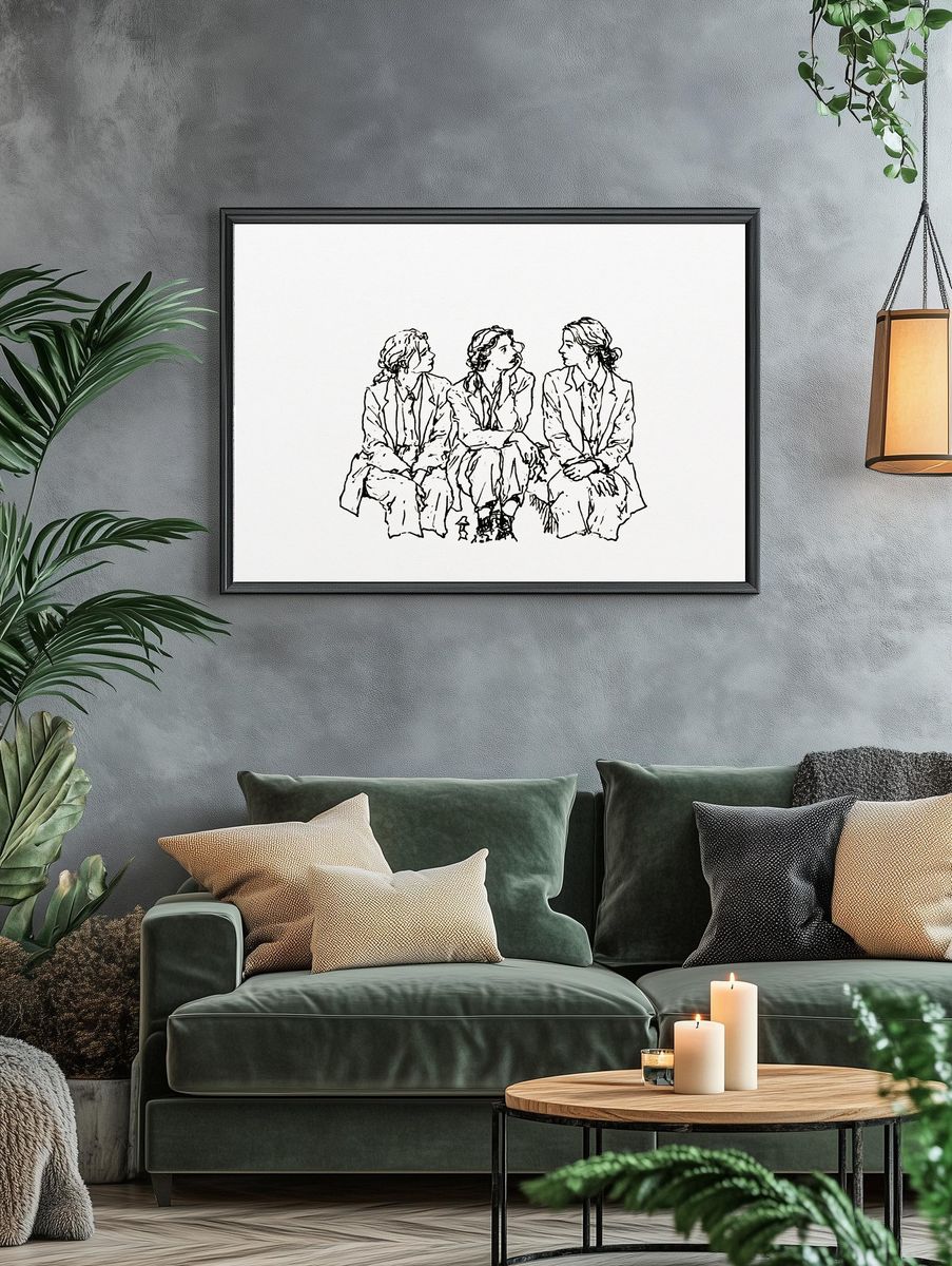 Three Women Line Art Poster. — room view 4