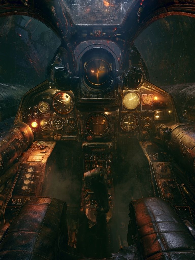 Steampunk Cockpit Interior Print. poster — illustration art