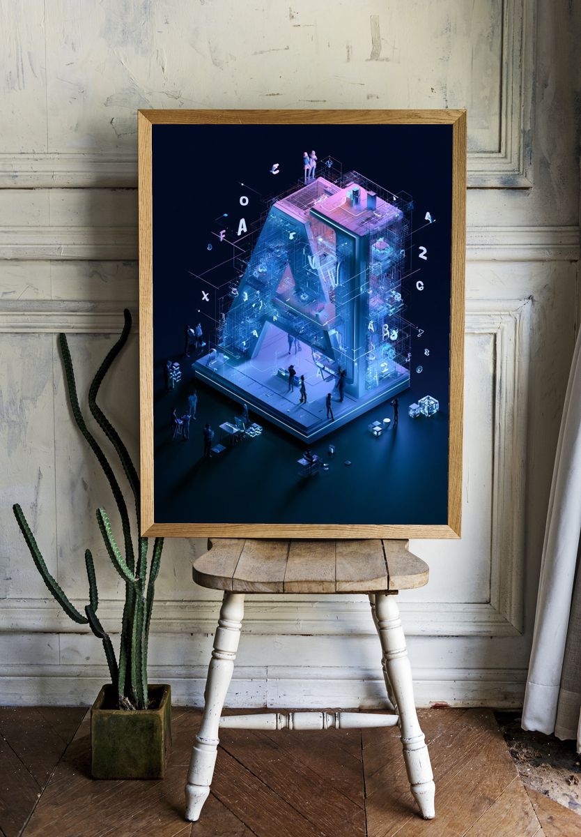 Futuristic Letter A Digital Art Poster. — room view 1