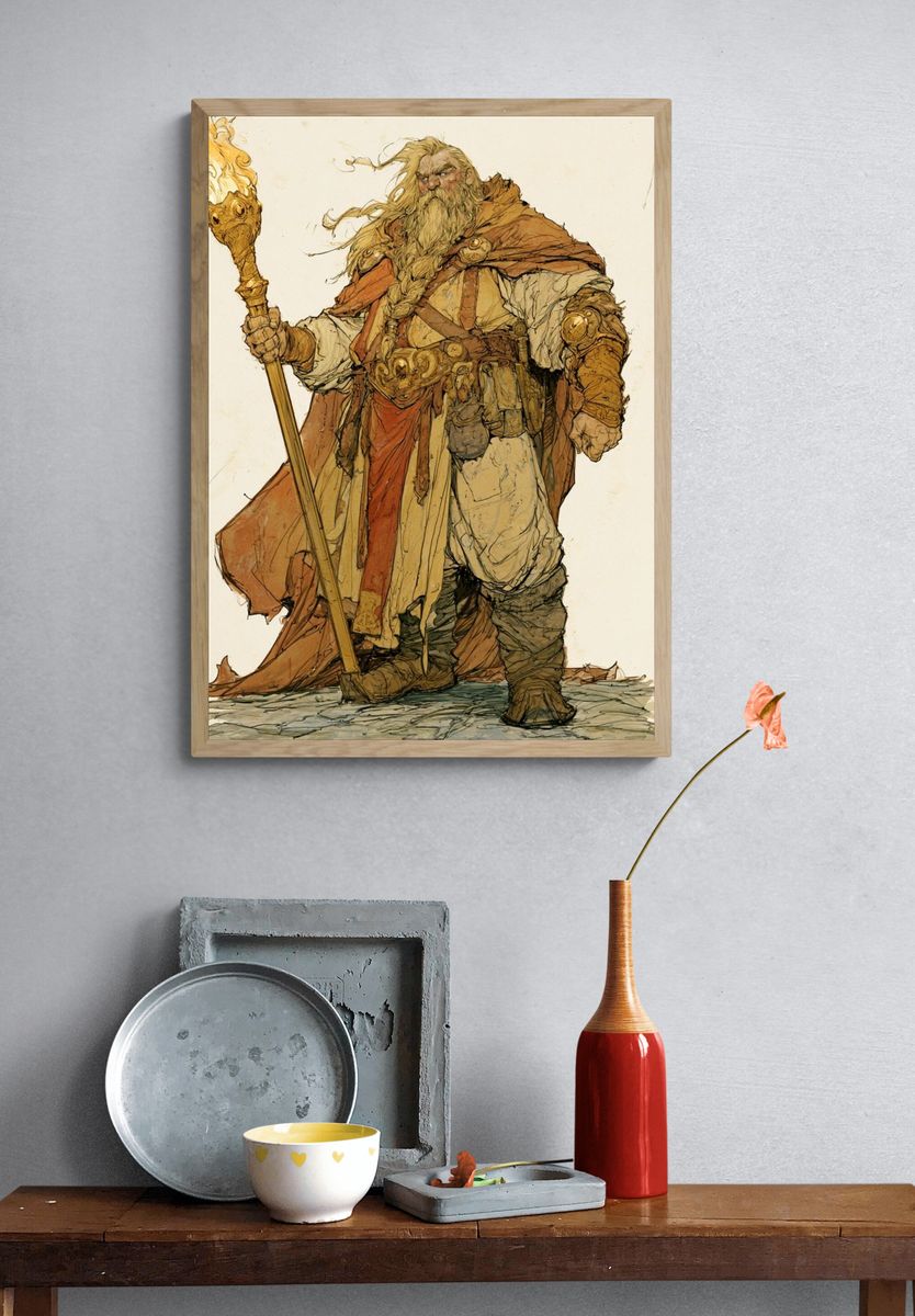 Fantasy Wizard Illustration Poster. — room view 3