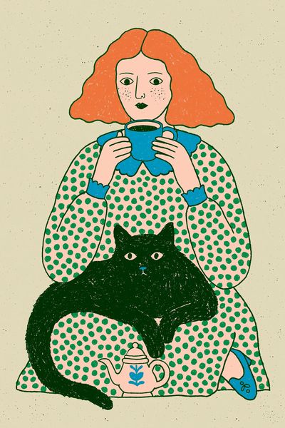 Woman with Cat Illustration Poster.