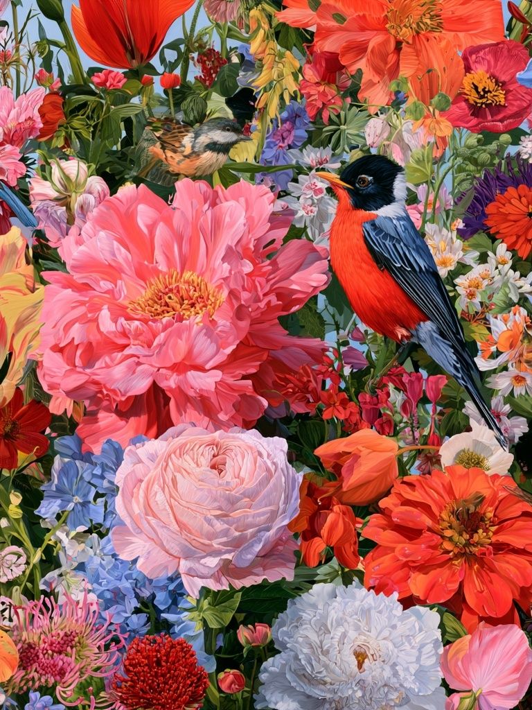 Birds in Bloom Illustration Poster. poster detail