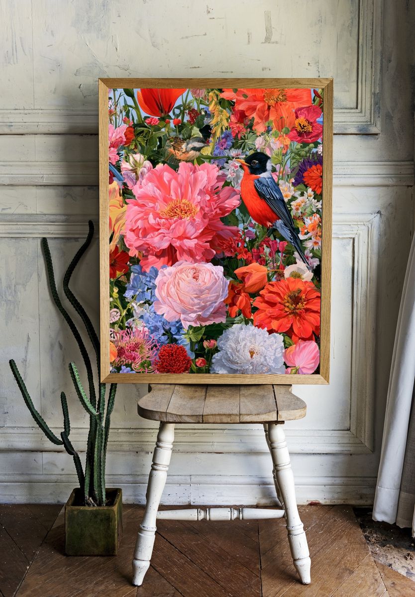 Birds in Bloom Illustration Poster. room preview