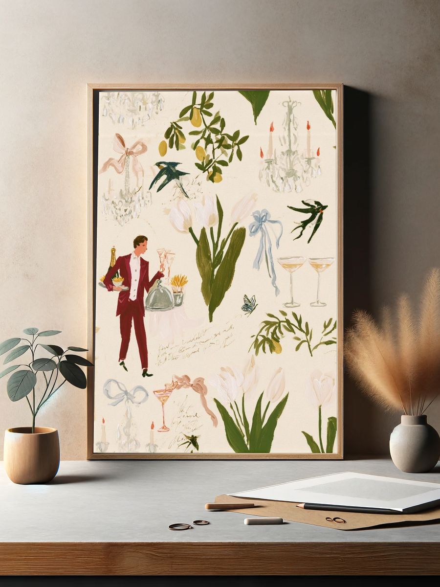 Garden Cocktail Illustration Poster. — room view 2