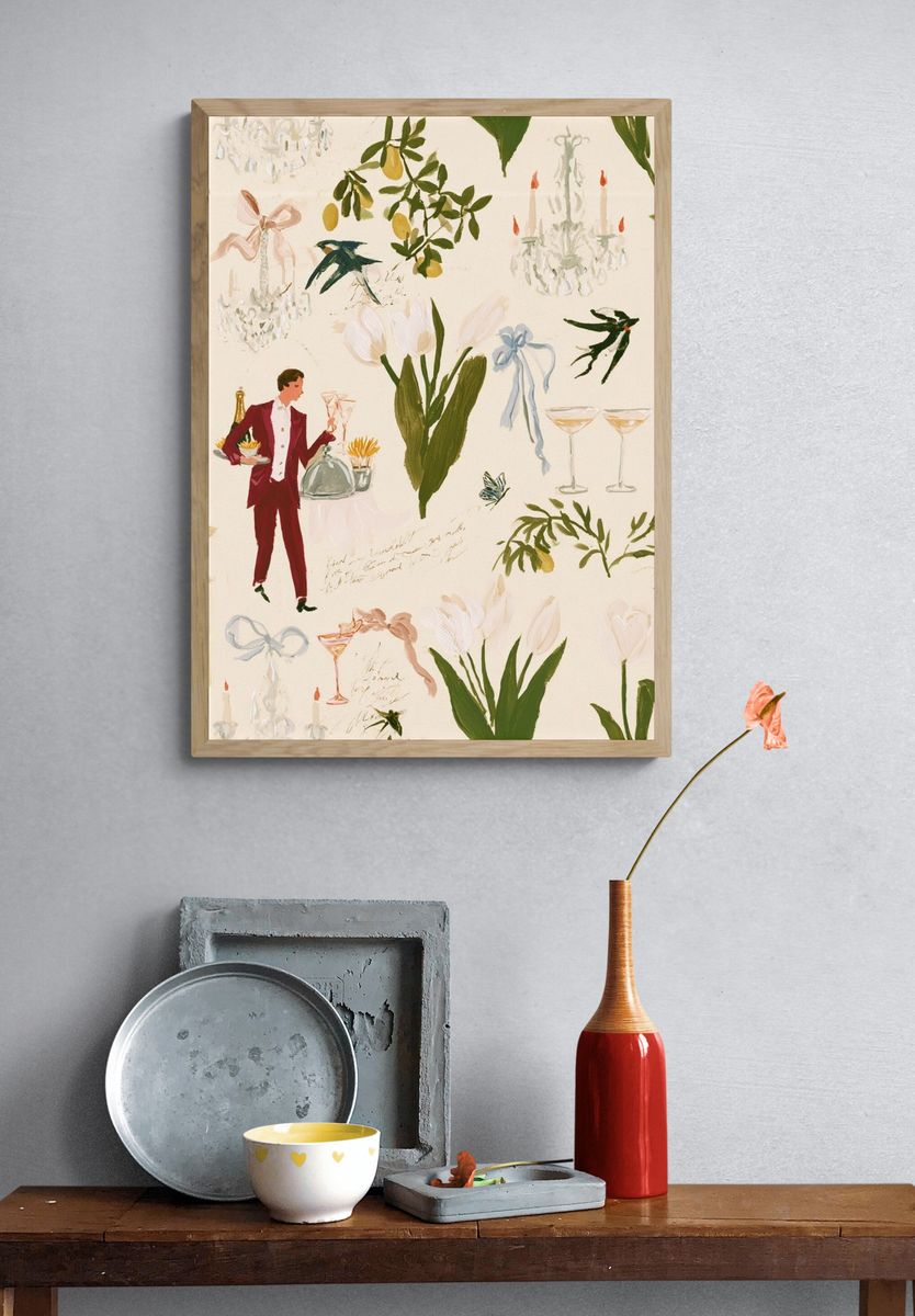Garden Cocktail Illustration Poster. — room view 3