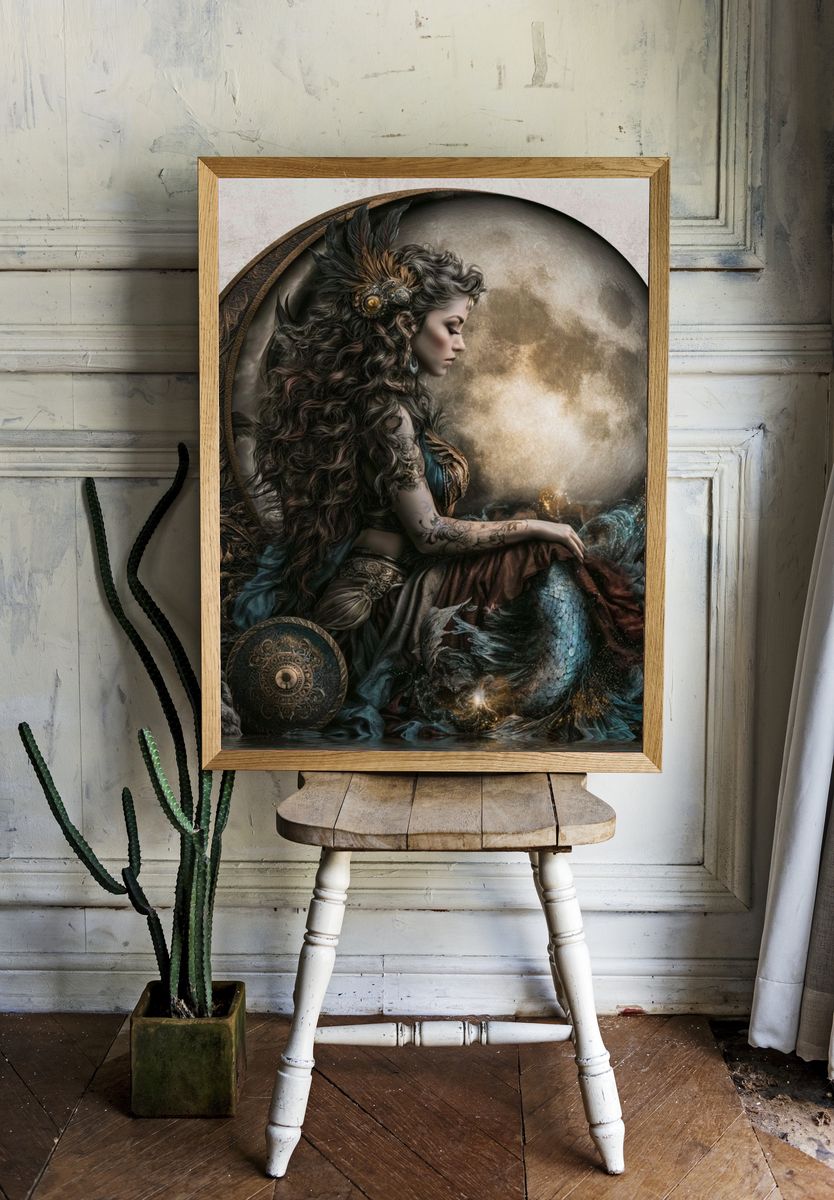 Mystic Mermaid Portrait Print. room preview