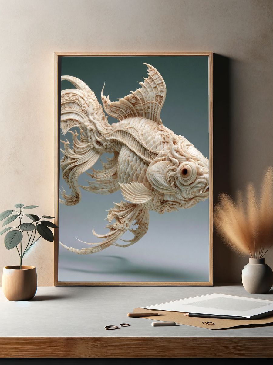 Ornate Koi Fish Illustration Poster. — room view 2