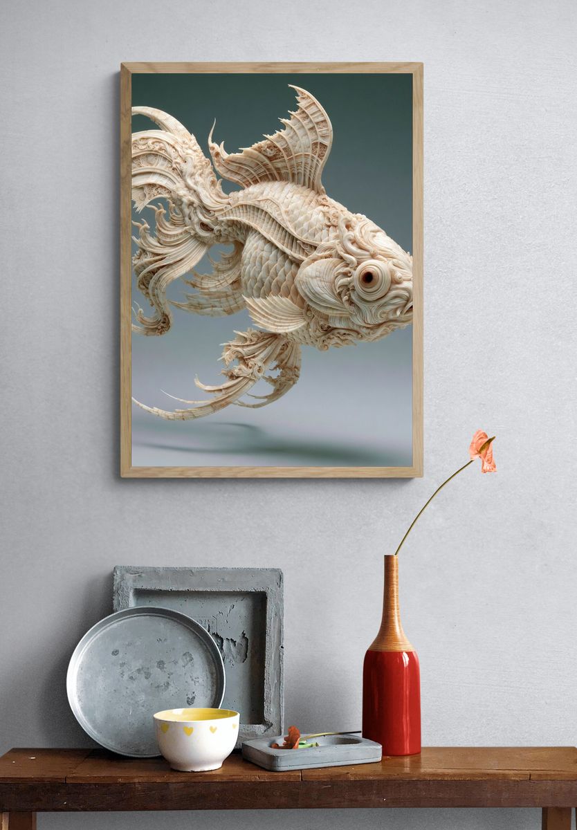 Ornate Koi Fish Illustration Poster. — room view 3