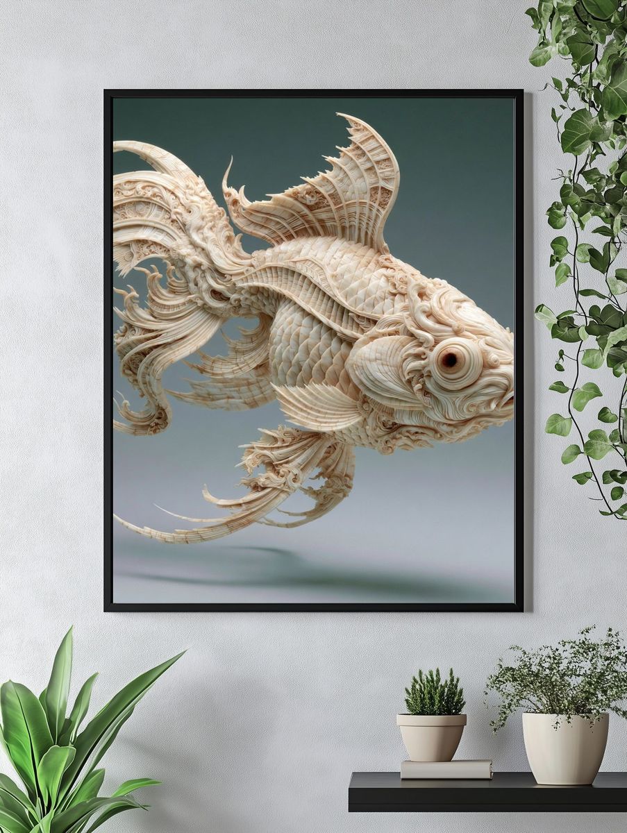 Ornate Koi Fish Illustration Poster. — room view 4