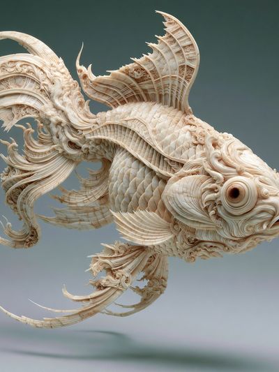 Ornate Koi Fish Illustration Poster.