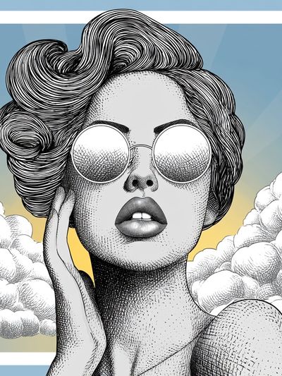 Surreal Woman in Sunglasses Print.