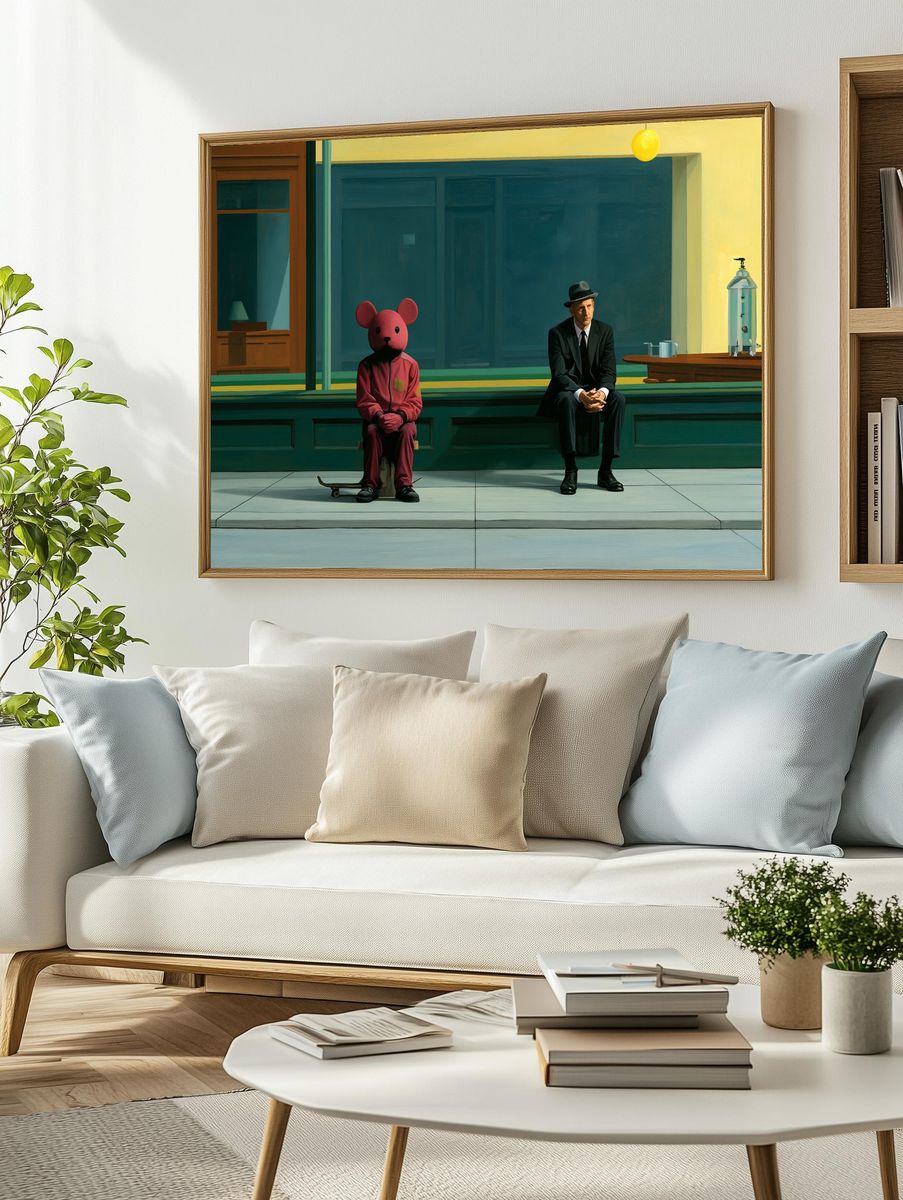 Surreal Waiting Room Illustration Poster. — room view 2