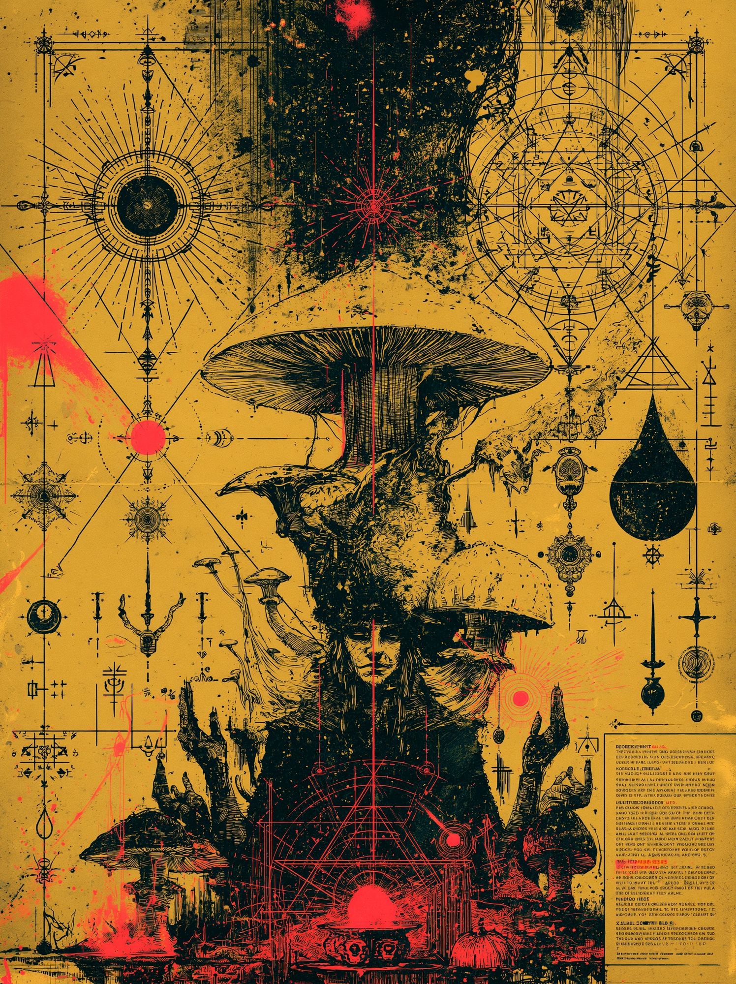 Surreal Mushroom Alchemy Print. poster — illustration art
