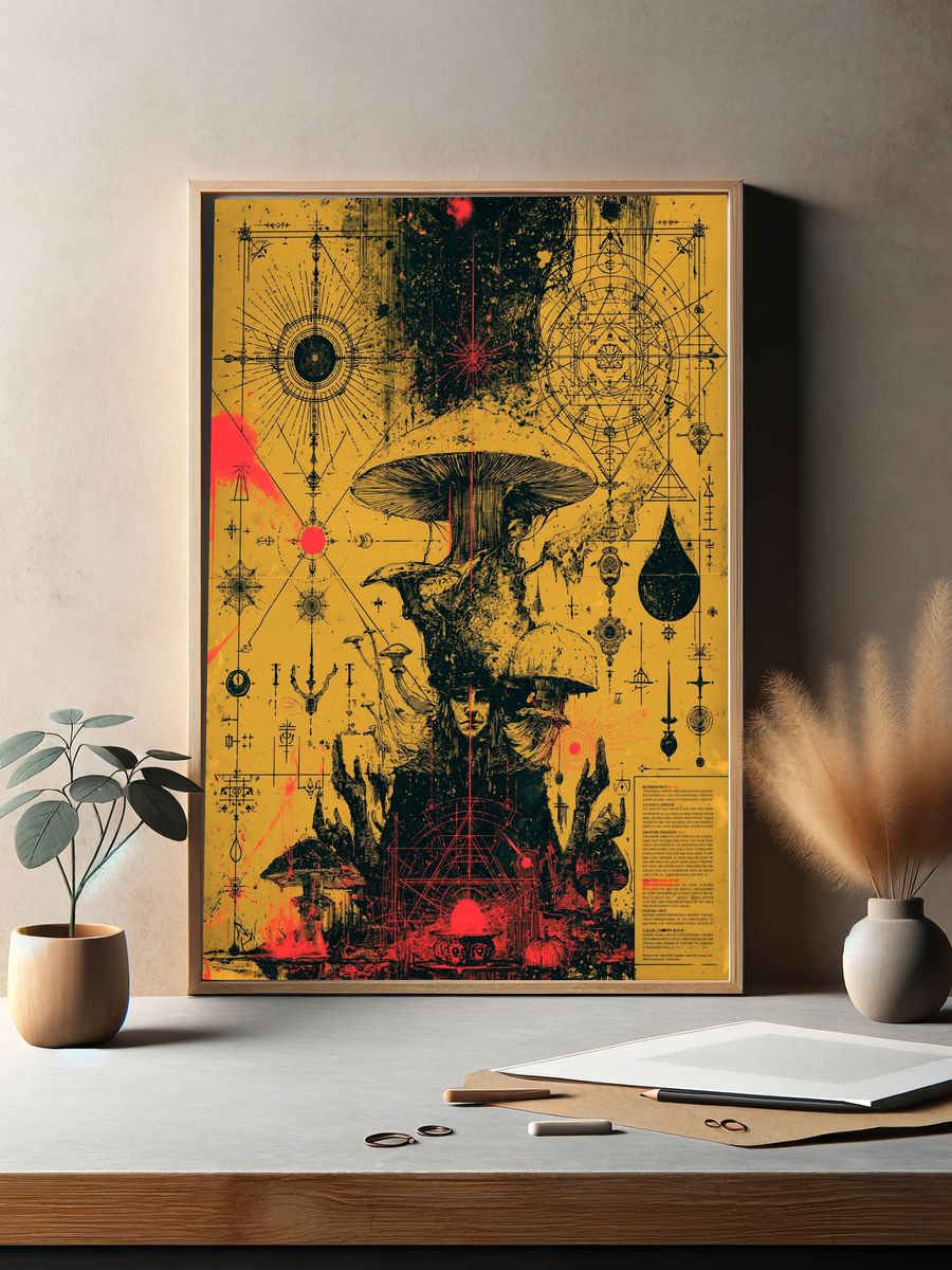 Surreal Mushroom Alchemy Print. — room view 2