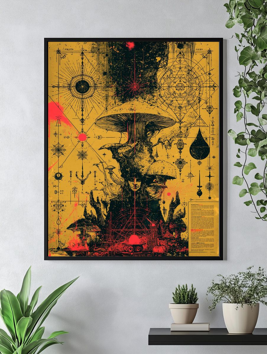 Surreal Mushroom Alchemy Print. — room view 4