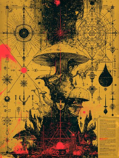 Surreal Mushroom Alchemy Print.