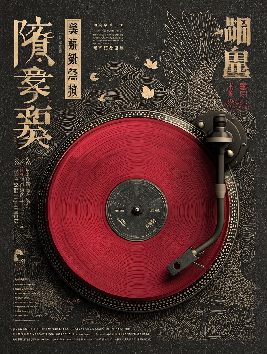 Japanese Vinyl Turntable Illustration Poster. poster detail