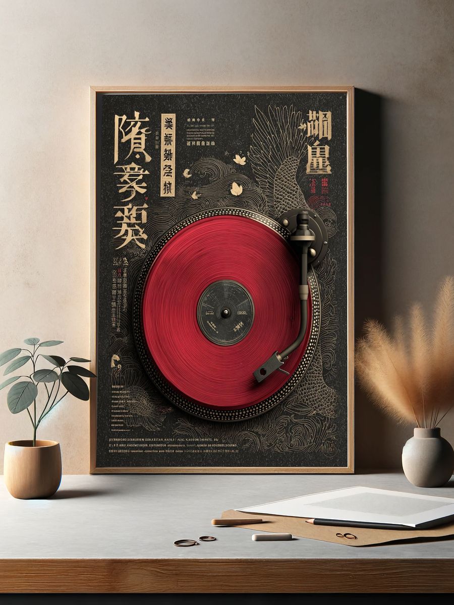 Japanese Vinyl Turntable Illustration Poster. — room view 2