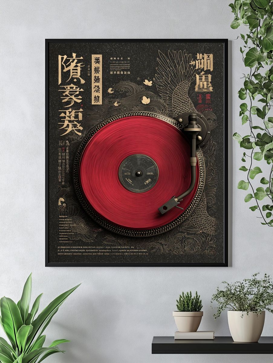 Japanese Vinyl Turntable Illustration Poster. — room view 4