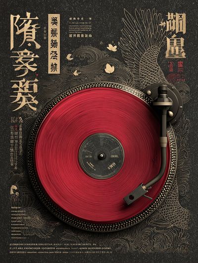 Japanese Vinyl Turntable Illustration Poster. poster print