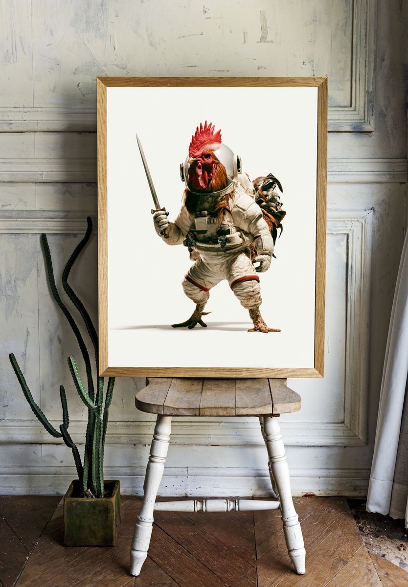 Astronaut Rooster Illustration Poster. room preview