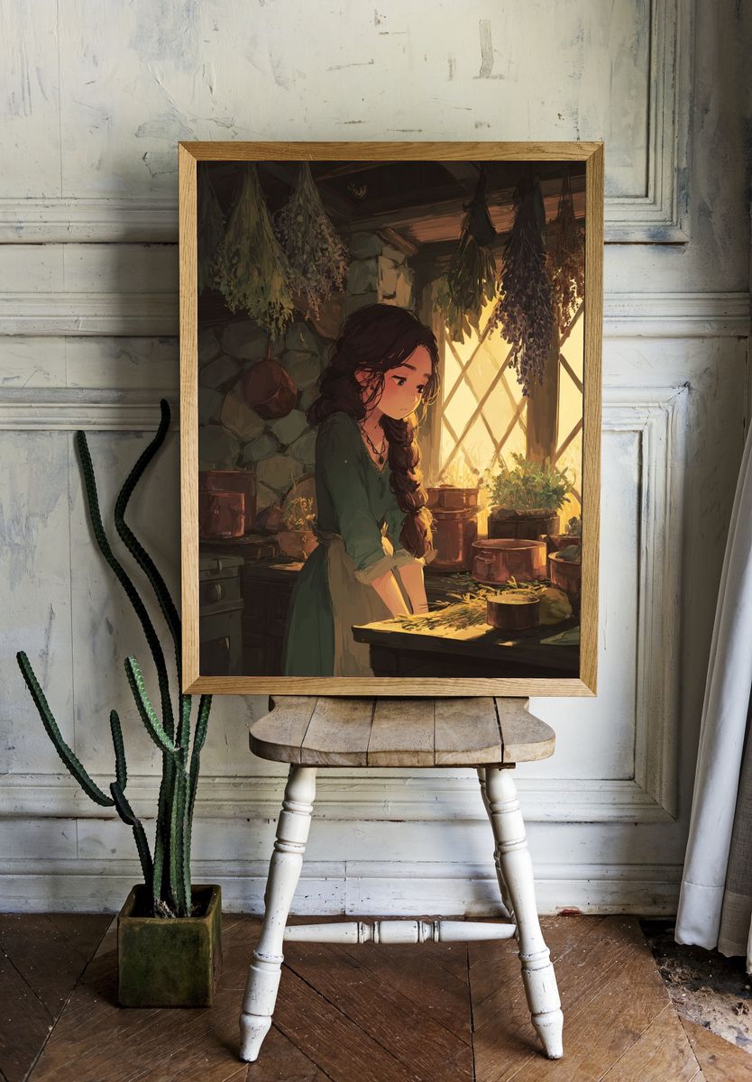 Herbal Kitchen Illustration Poster. — room view 1