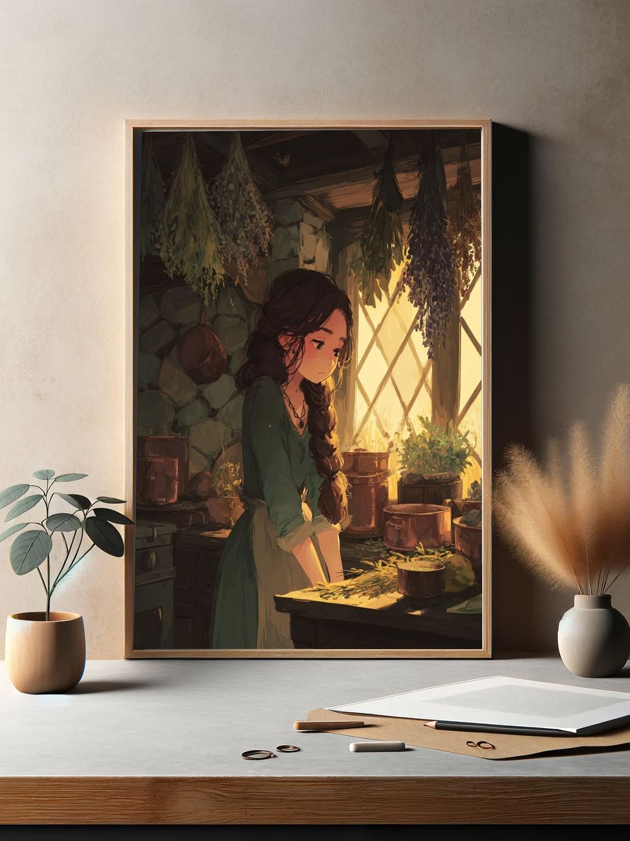 Herbal Kitchen Illustration Poster. — room view 2