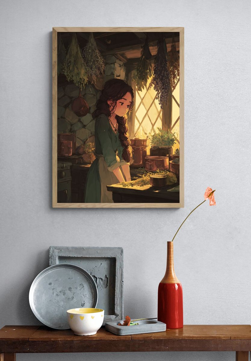 Herbal Kitchen Illustration Poster. — room view 3