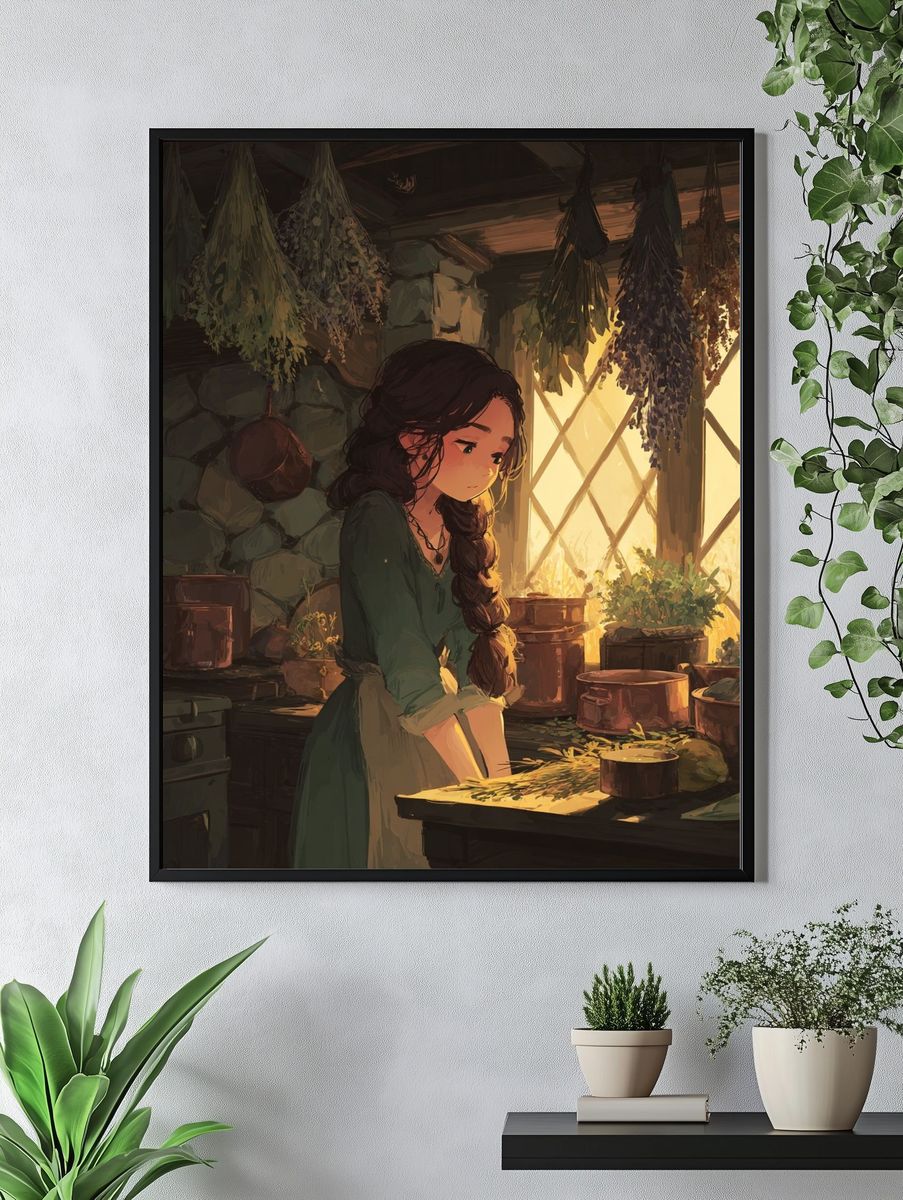 Herbal Kitchen Illustration Poster. — room view 4