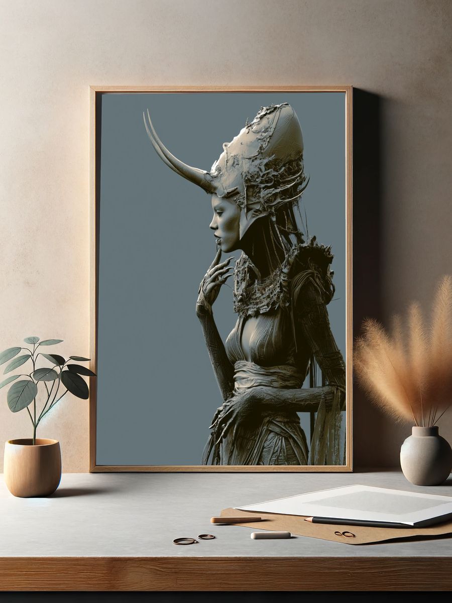 Horned Surreal Figure Print. — room view 2