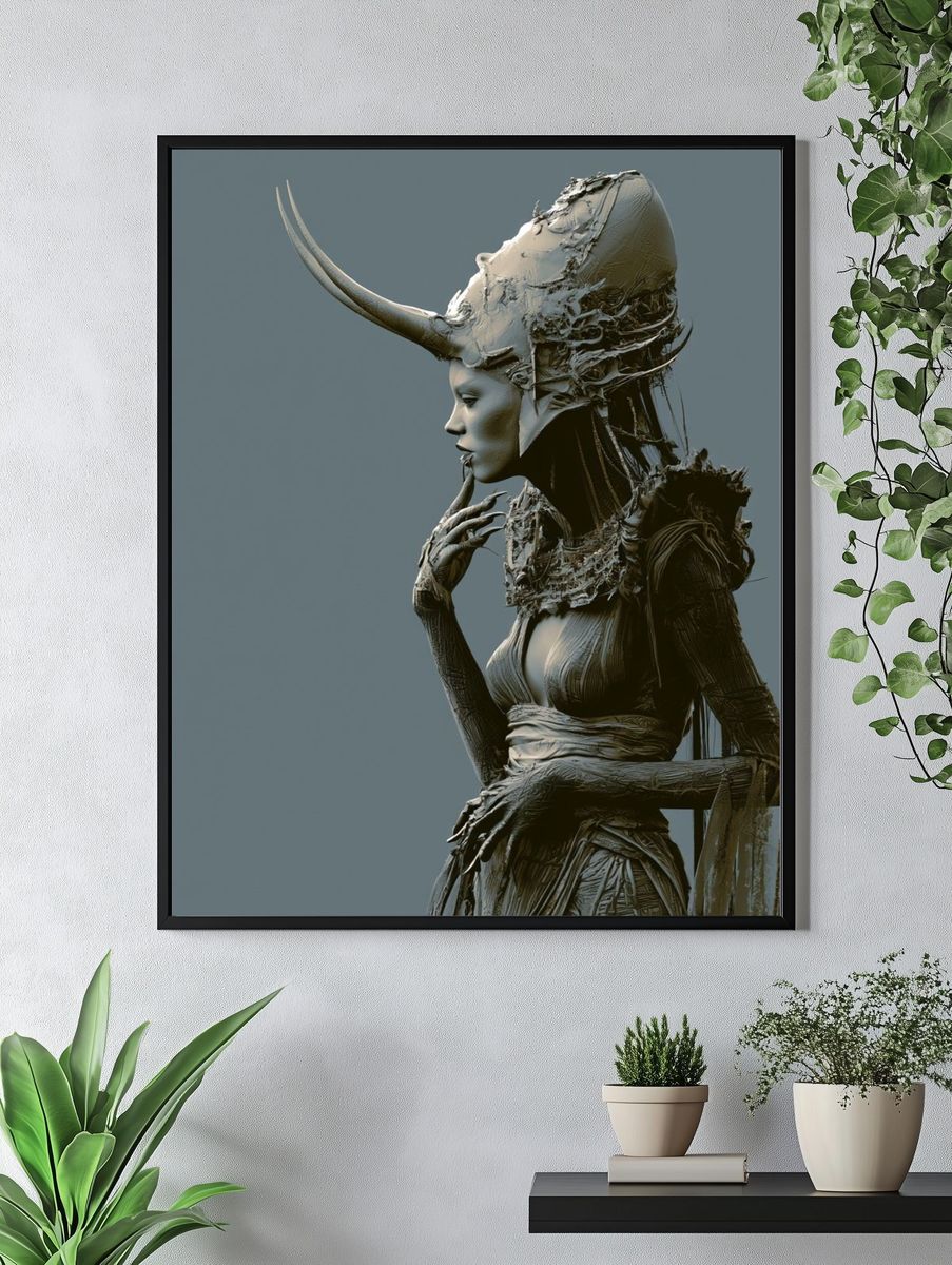 Horned Surreal Figure Print. — room view 4